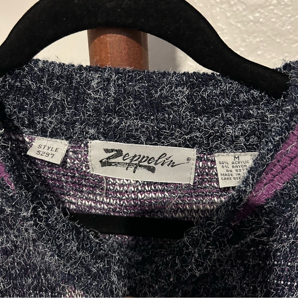 Vintage 80’s Zeppelin Grey & Purple Grandpa Sweater Size M |D60 - Picture 2 of 8